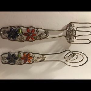 Vintage Unique Kitchen Wall Decor Fork and Knife Floral Design Beads MCM